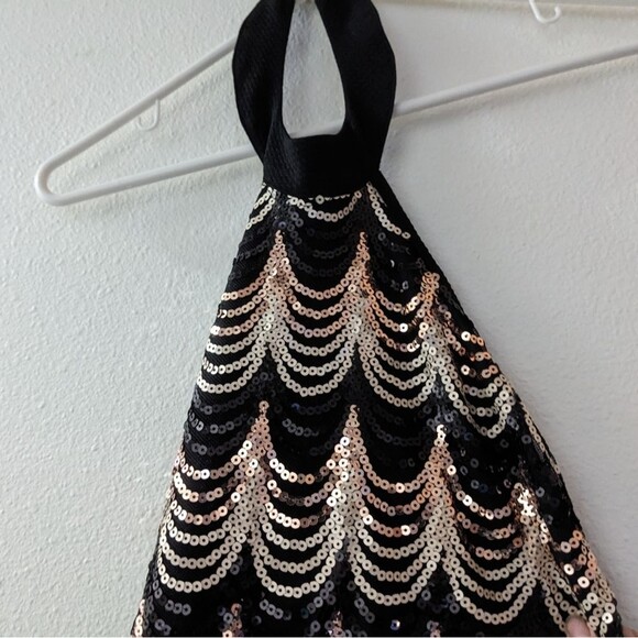 Crystal Doll Black and Gold Sequin Halter Dress, Junior Girls 5 - Picture 14 of 16